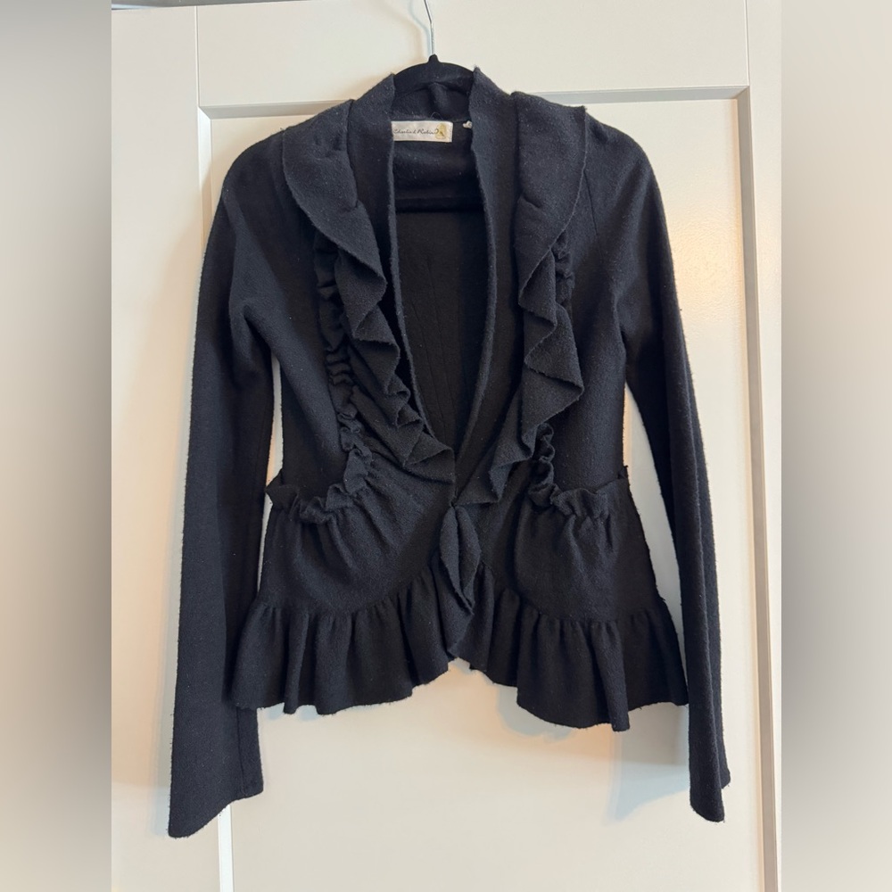 Charlie & Robin | Anthropologie Black Ruffled Cardigan, Size S